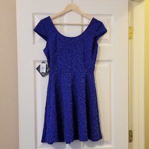 Bebop Blue skater dress‎ embossed floral design